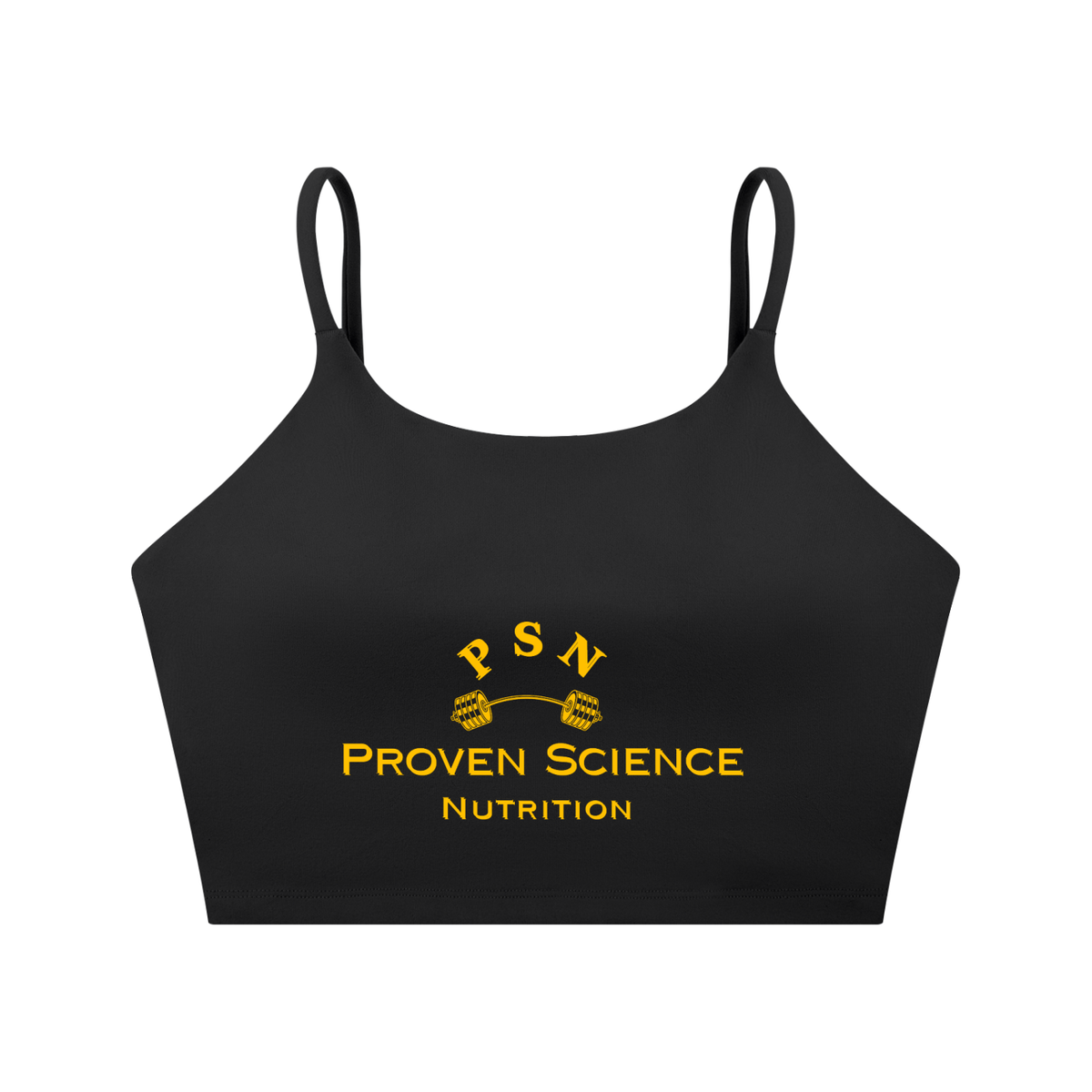Proven Science Spaghetti Strap Yoga Sports Bra - Gold Logo