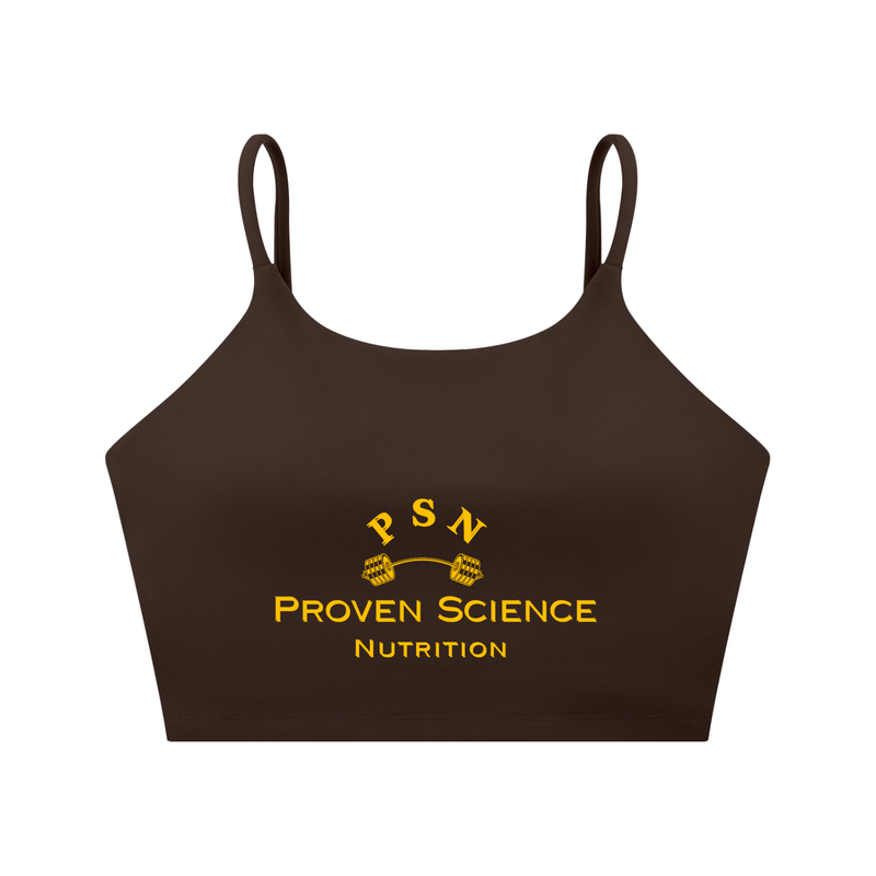 Proven Science Spaghetti Strap Yoga Sports Bra - Gold Logo
