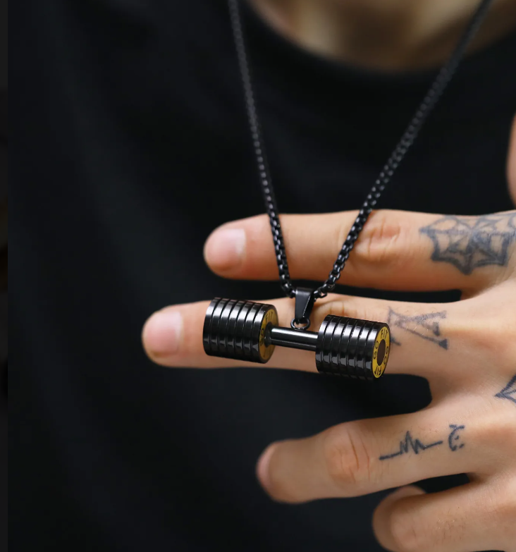 Dumbbell Pendant & Chain, Black