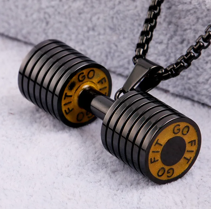 Dumbbell Pendant & Chain, Black