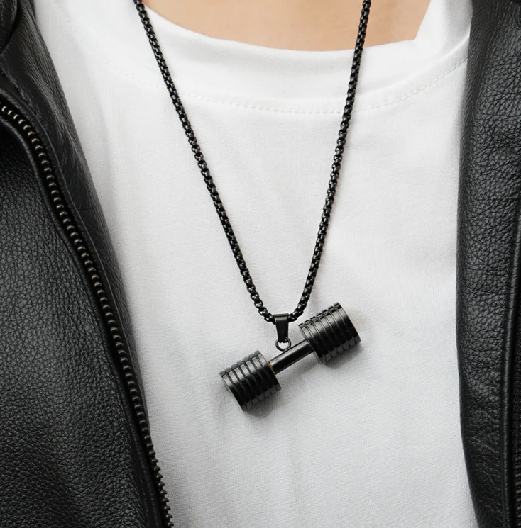 Dumbbell Pendant & Chain, Black