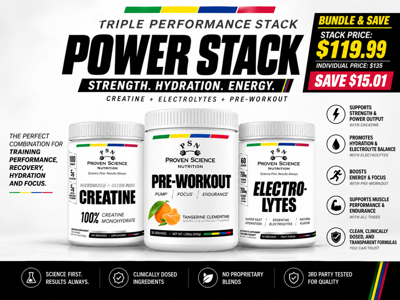 PSN Power Stack: Creatine, Electrolytes and Pre-Workout